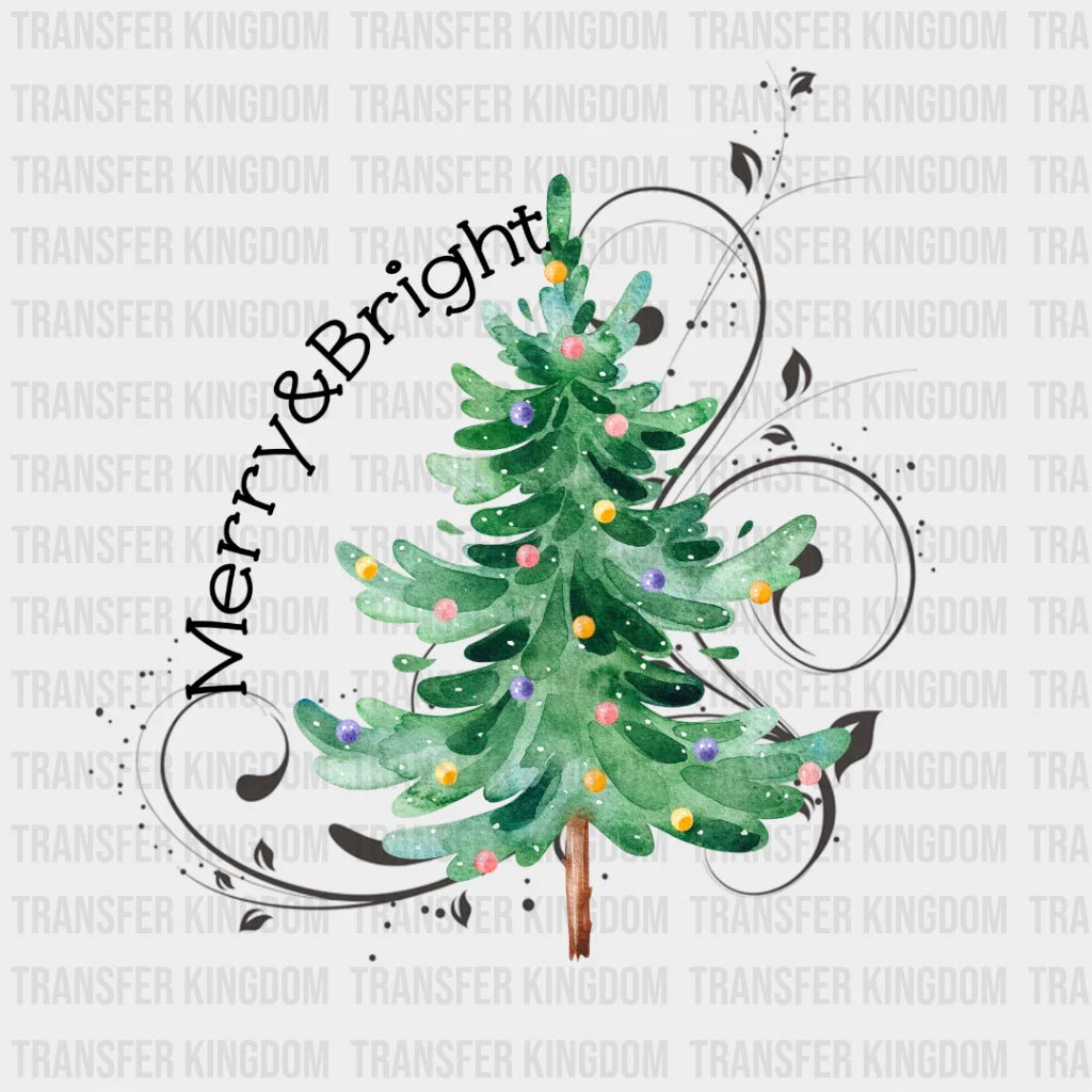 Merry And Bright Christmas Design - Dtf Heat Transfer