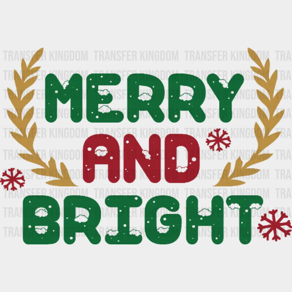 Merry And Bright Snow Design Christmas - Dtf Heat Transfer