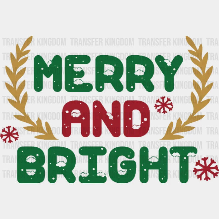 Merry And Bright Snow Design, Christmas Design - DTF heat transfer