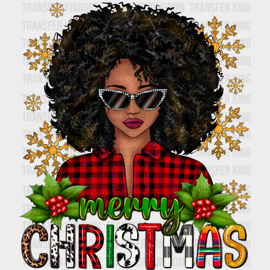 Merry Christmas Afro Girl - Dtf Transfer Unisex S & M (10’’) / Dark Color Design See Imaging