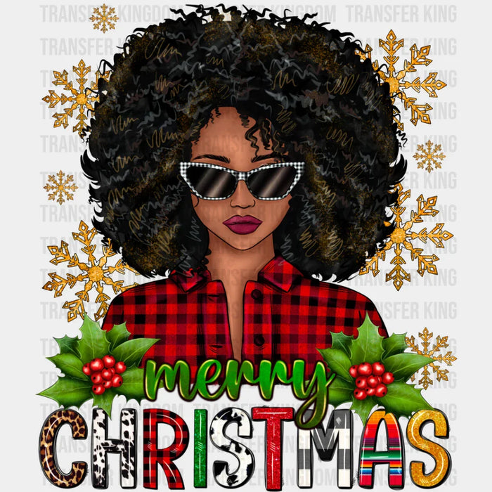 Merry Christmas Afro Girl - Christmas DTF Transfer