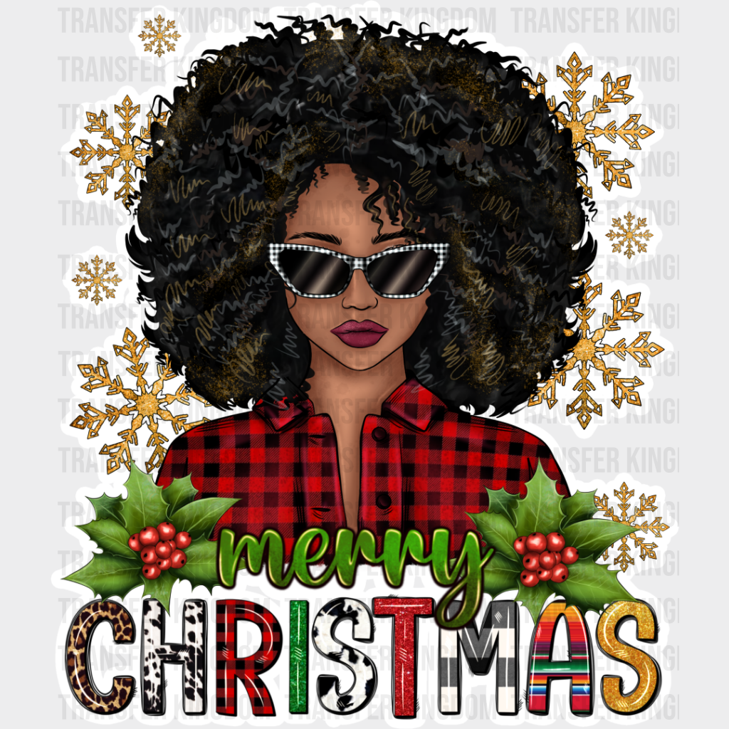 Merry Christmas Afro Girl - Dtf Transfer Unisex S & M (10’’) / Light Color Design See Imaging