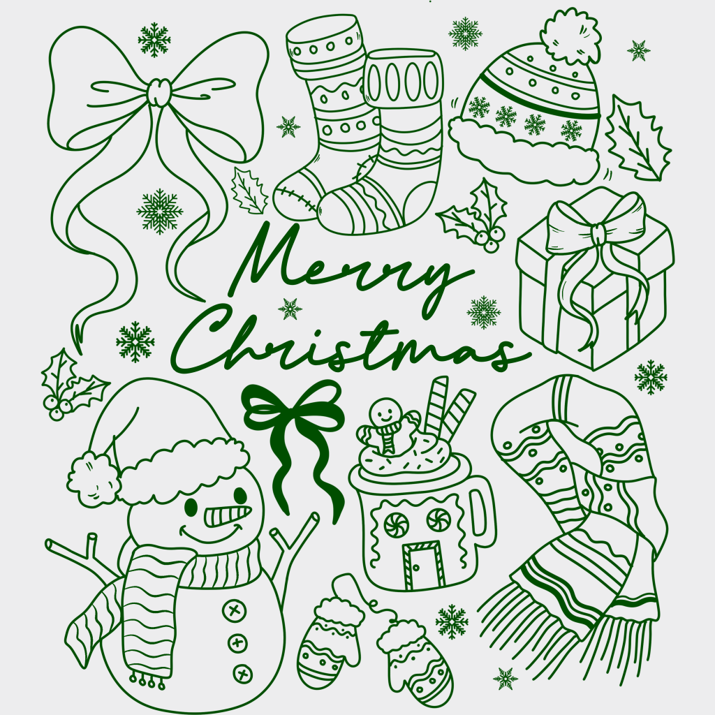Merry Christmas Black Green White - Christmas DTF Transfer Adult Unisex - S & M (10’’) / Green Color Design (See