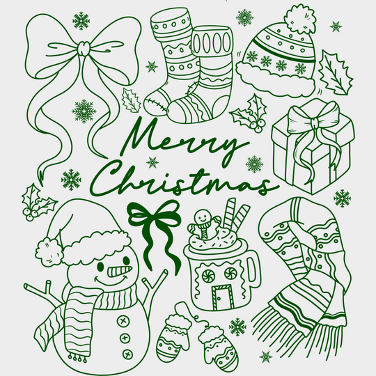 Merry Christmas Black Green White - Christmas DTF Transfer Adult Unisex - S & M (10’’) / Green Color Design (See