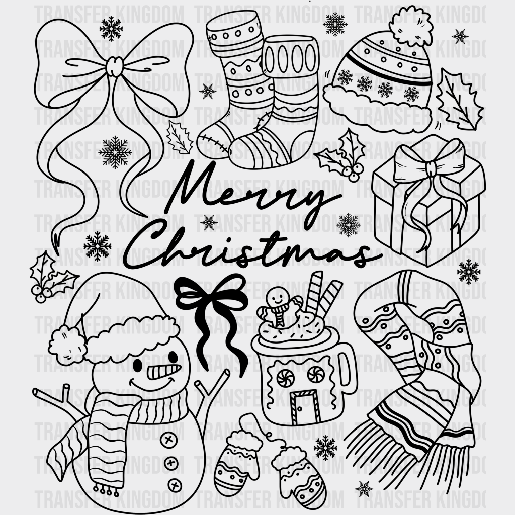 Merry Christmas Black Green White - Christmas DTF Transfer Adult Unisex - S & M (10’’) / Dark Color Design (See Imaging)