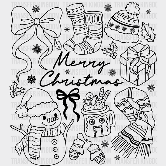 Merry Christmas Black Green White - Christmas DTF Transfer Adult Unisex - S & M (10’’) / Dark Color Design (See Imaging)