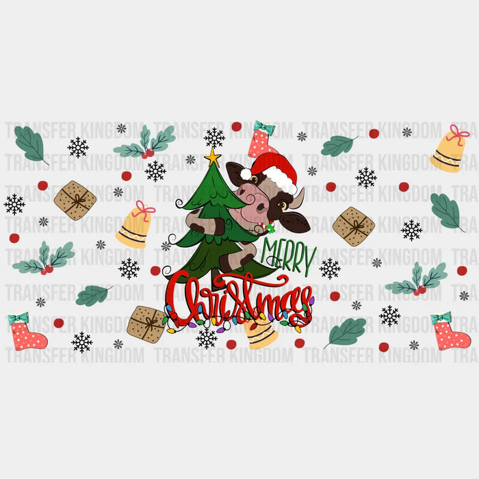 Merry Christmas Bull Design - Christmas Cup Wrap UV Sticker Permanent UV DTF Decal