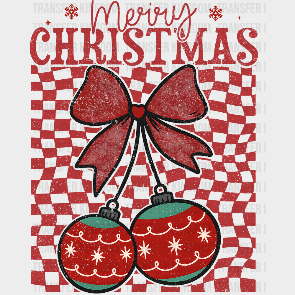 Merry Christmas Ornaments Checkered Design - Christmas DTF Transfer