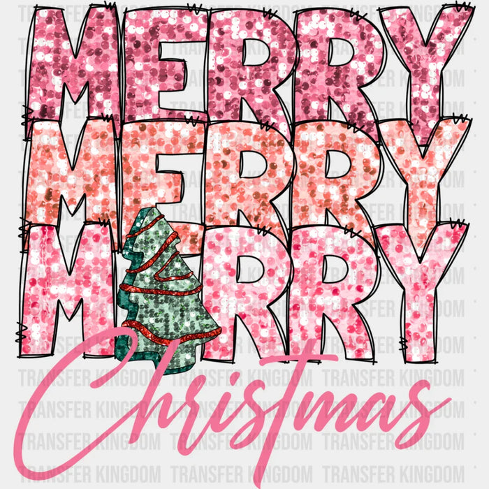 Merry Merry Christmas Pink Design - Christmas DTF Transfer