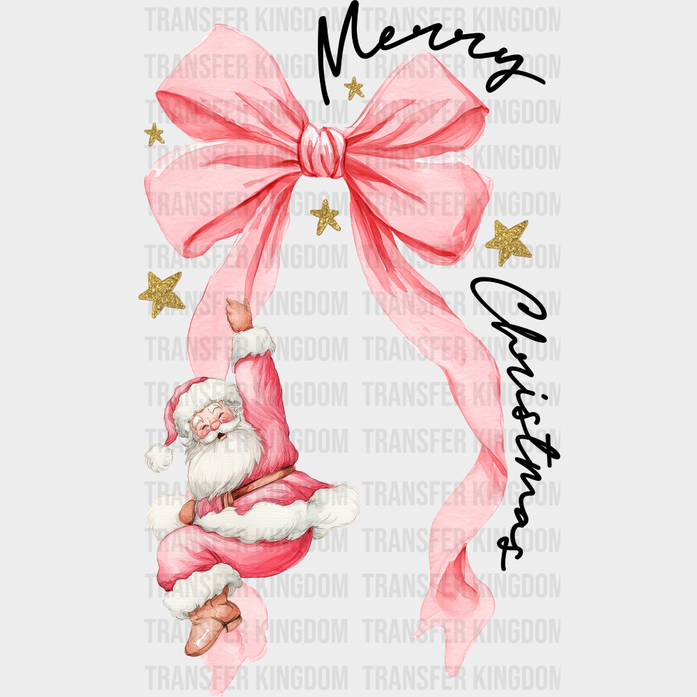 Merry Christmas Pink Ribbon - Christmas DTF Transfer Adult Unisex - S & M (10’’) / Dark Color Design (See Imaging)