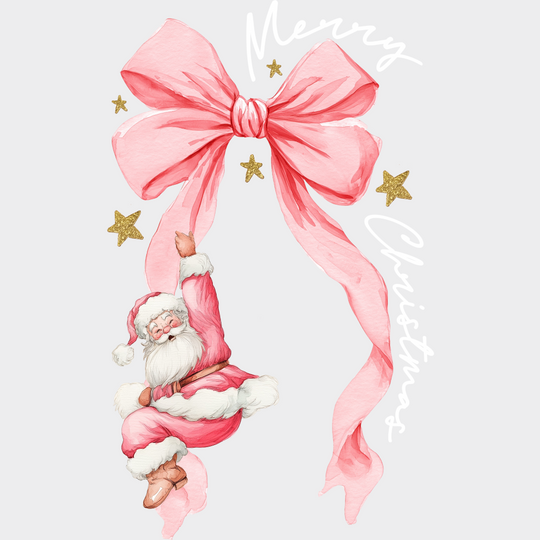 Merry Christmas Pink Ribbon - Christmas DTF Transfer Adult Unisex - S & M (10’’) / Light Color Design (See Imaging)