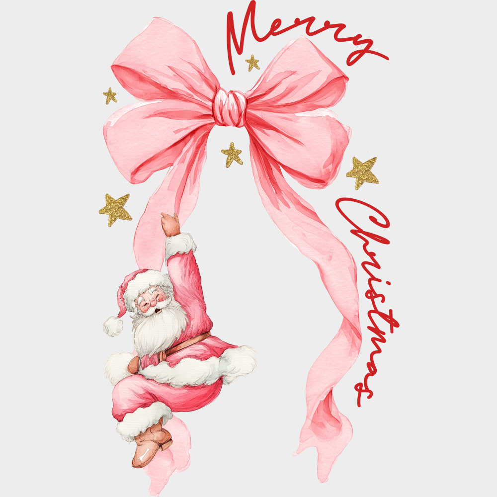 Merry Christmas Pink Ribbon - Christmas DTF Transfer Adult Unisex - S & M (10’’) / Red Color Design (See Imaging)