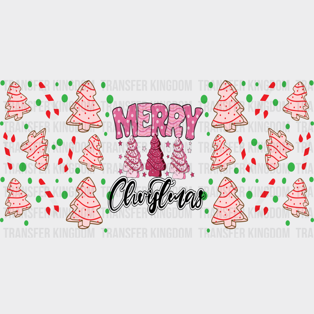 Merry Christmas Pink Tree - Cup Wrap Uv Sticker Permanent Dtf Decal