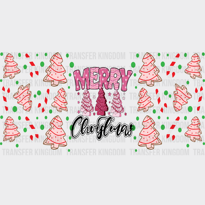 Merry Christmas Pink Tree - Christmas Cup Wrap UV Sticker Permanent UV DTF Decal