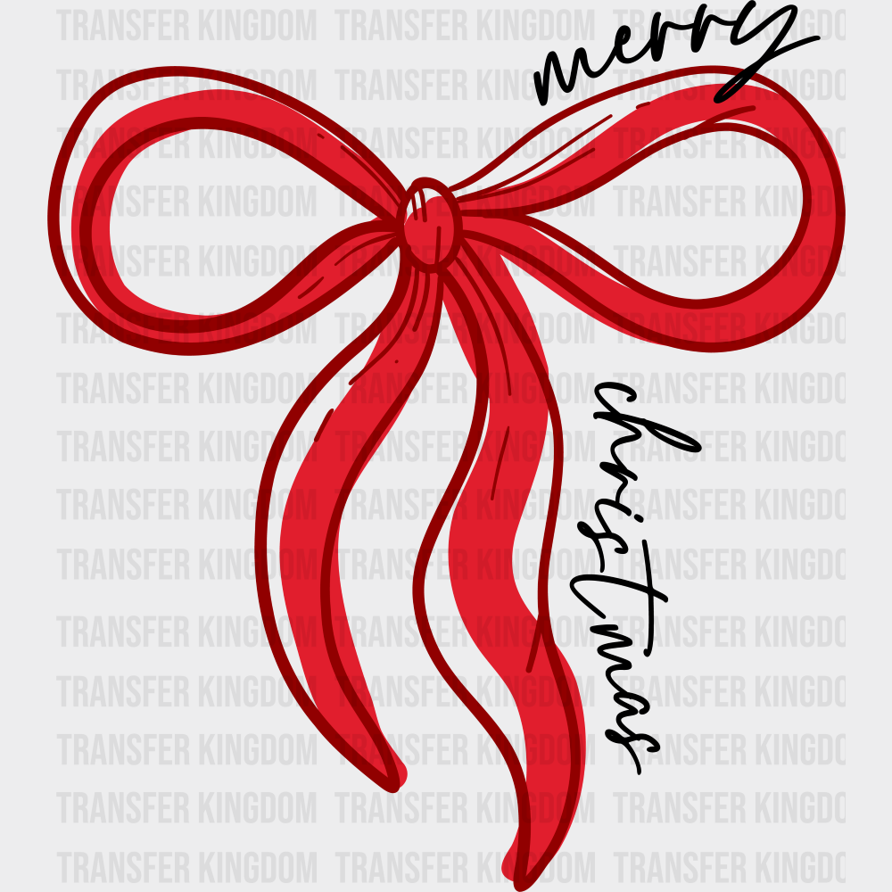 Merry Christmas Red Ribbon Christmas DTF Transfer Adult Unisex S & M (10’’) / Dark Color Design (See Imaging)