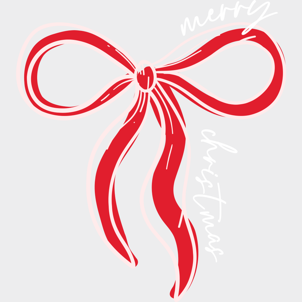 Merry Christmas Red Ribbon Christmas DTF Transfer Adult Unisex S & M (10’’) / Light Color Design (See Imaging)