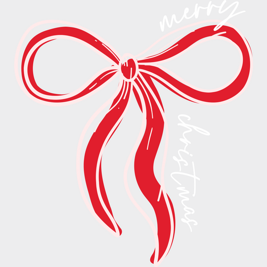 Merry Christmas Red Ribbon Christmas DTF Transfer Adult Unisex S & M (10’’) / Light Color Design (See Imaging)