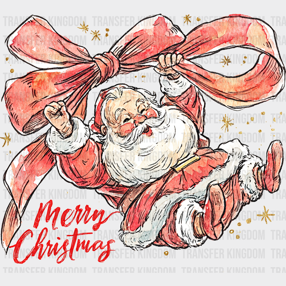 Merry Christmas Santa Holding Ribbon - Christmas DTF Transfer