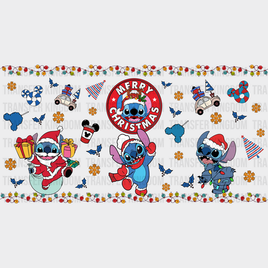 Merry Christmas Stitch Design - Cup Wrap Uv Sticker Permanent Dtf Decal