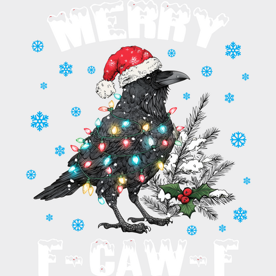 Merry F Caw F Red And White - Christmas DTF Transfer Adult Unisex - S & M (10’’) / Light Color Design (See Imaging)