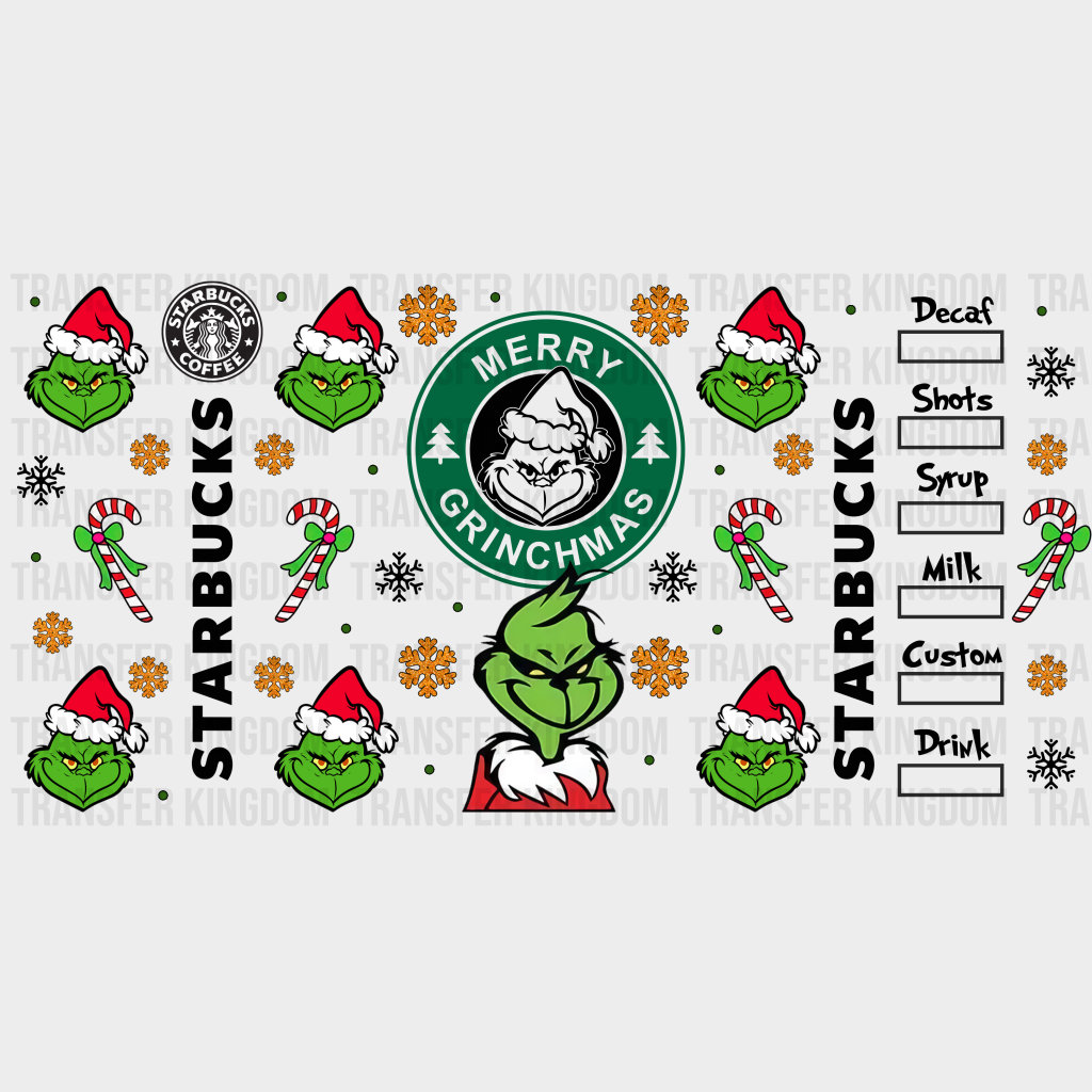 Merry Grinchmas Coffee Design - Christmas Cup Wrap Uv Sticker Permanent Dtf Decal