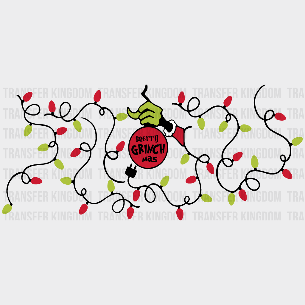 Merry Grinchmas Lights Design - Christmas Cup Wrap Uv Sticker Permanent Dtf Decal