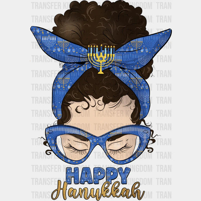Messy Bun Happy Hanukkah - Hanukkah DTF heat transfer