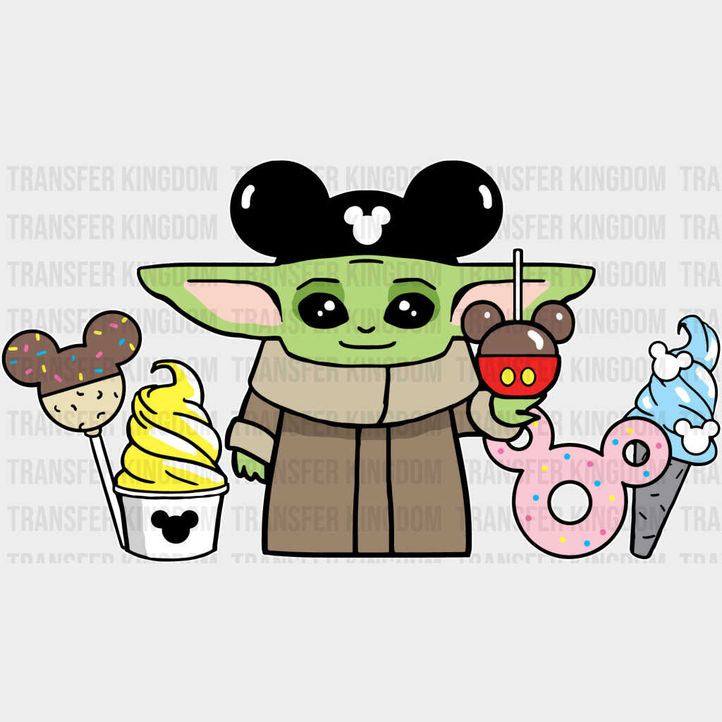 Mickey Ears Baby Yoda Snacks Design - Dtf Heat Transfer Unisex S & M (10’’) / Light Color (See