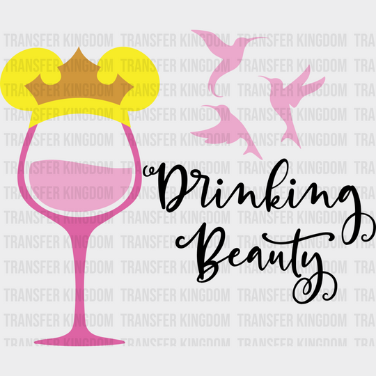 Mickey Ears Wine Glass Drinking Beauty Aurora Design - Dtf Heat Transfer Unisex S & M ( 10 ) / Dark