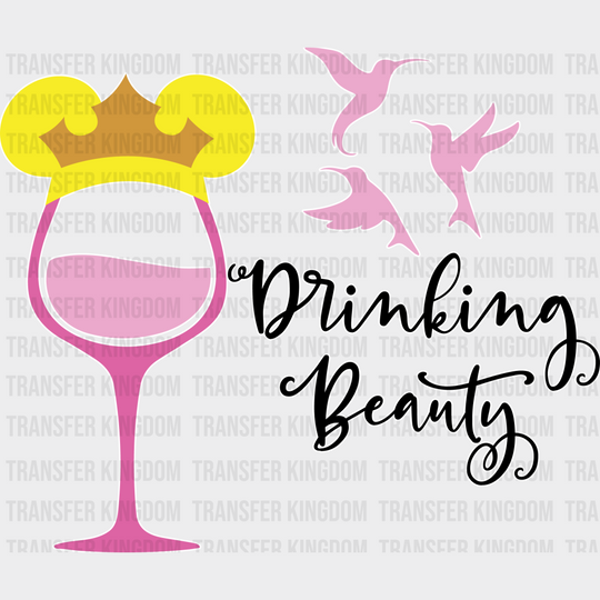 Mickey Ears Wine Glass Drinking Beauty Aurora Design - Dtf Heat Transfer Unisex S & M (10’’) /