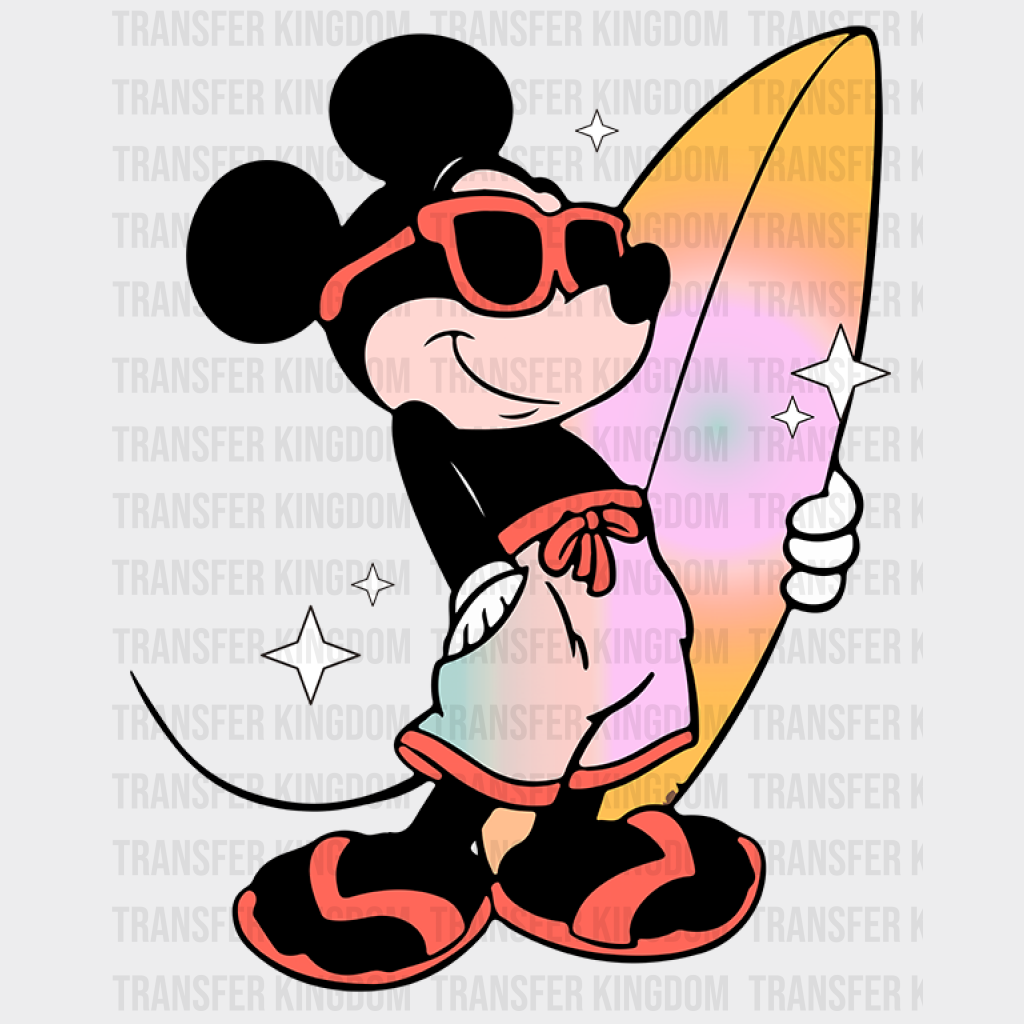 Mickey With Surfboard - Summer Dtf Transfer Unisex S & M (10’) / Dark Color Design See Imaging