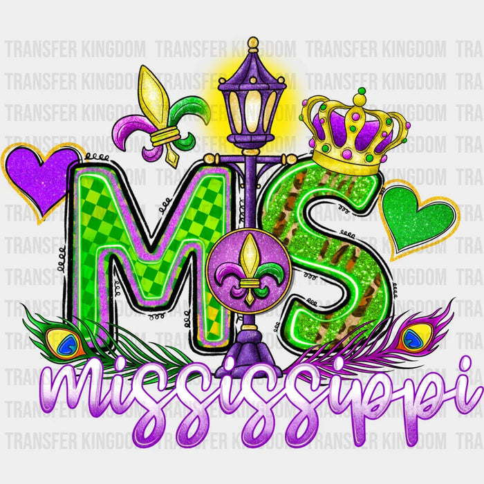 MIS Mississippi Mardi Gras Design - Mardi Gras DTF heat transfer