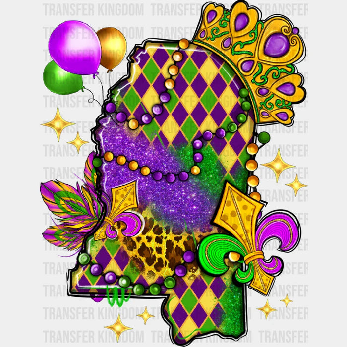 Mississippi Map Colorful - Mardi Gras DTF Transfer