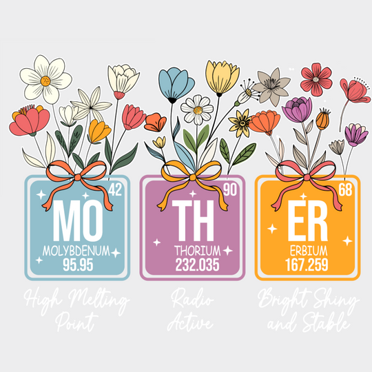 Mo Th Er Elements Flowers - Mother’s Day DTF Transfer Adult Unisex - S & M (10’’) / Light Color Design (See Imaging)