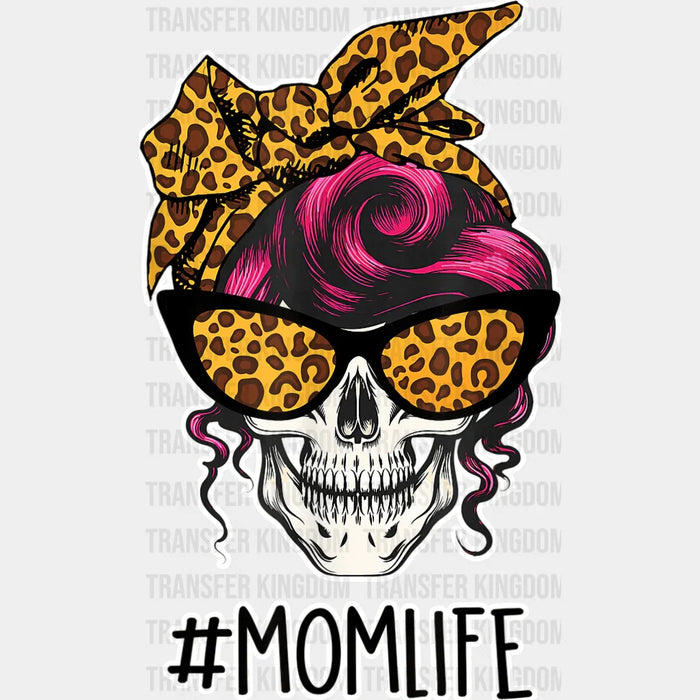 Mom Life Leopard Skull Glasses And Messy Bun - Mother's Day Design - Mother's Day DTF heat transfer