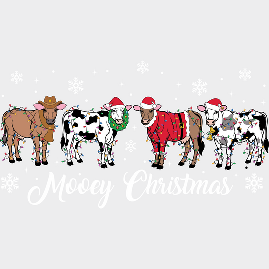 Mooey Christmas B&W - Christmas DTF Transfer Adult Unisex - S & M (10’’) / Light Color Design (See Imaging)