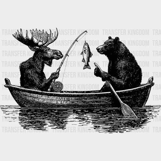 Moose & Bear Fishing - Fishing DTF Transfers - Adult Unisex - S & M (10’’) / Dark Color Design (See Imaging)