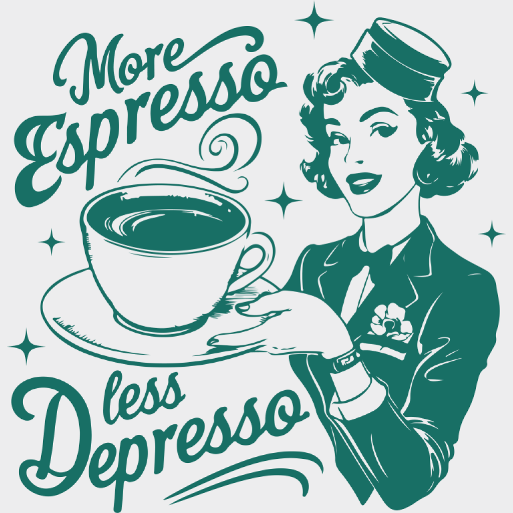 More Espresso Less Depresso Red And Green - Coffee DTF Transfer Adult Unisex - S & M (10’’) / Green Color Design (See