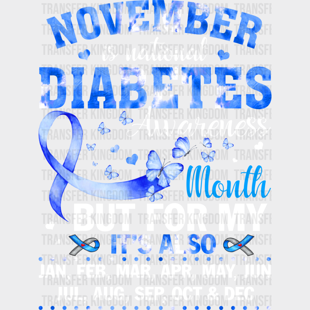 National Diabetes Month - Dtf Heat Transfer Unisex S & M (10’’) / Light Color Design See Imaging