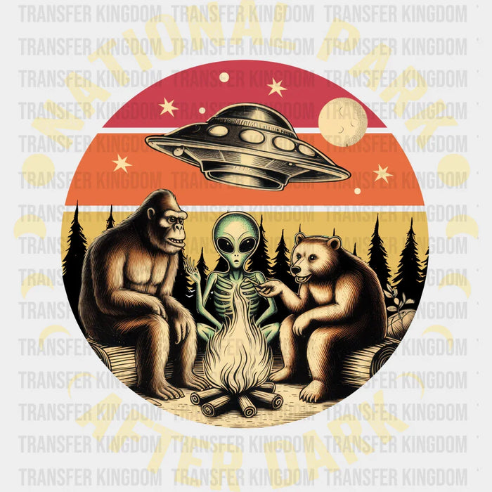 National Park After Dark Bigfoot Bear Alien Design - National Parks DTF Transfers