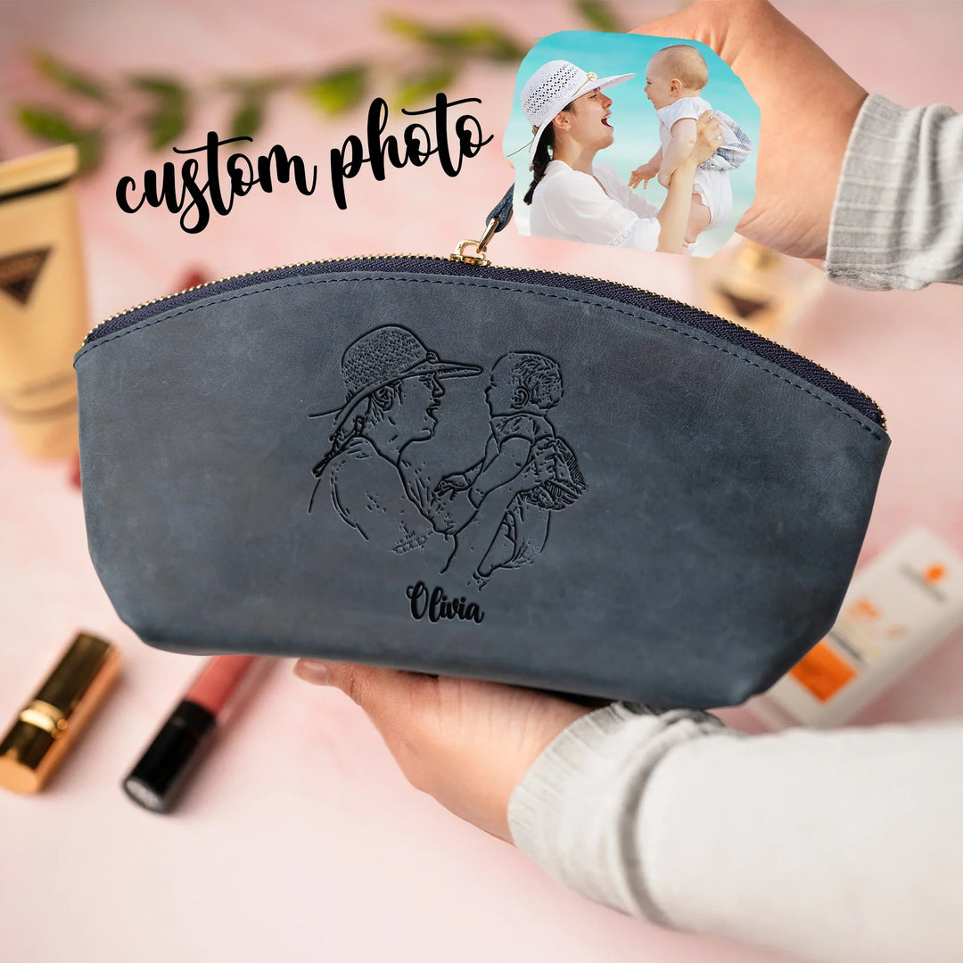 Custom Engraved Leather Makeup Bag