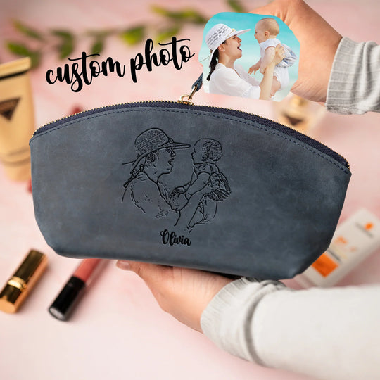 Custom Engraved Leather Makeup Bag