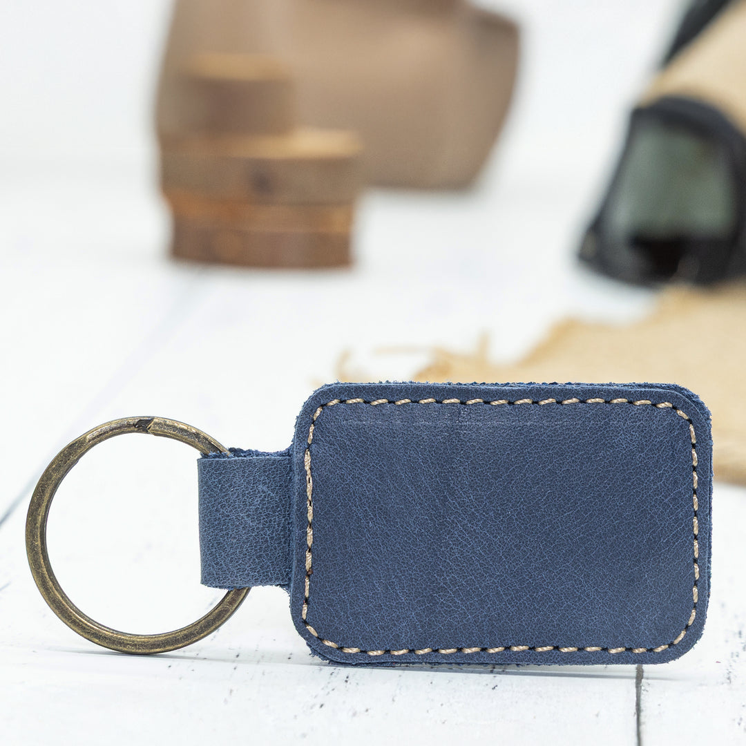 Custom Engraved Leather Keychain – Square