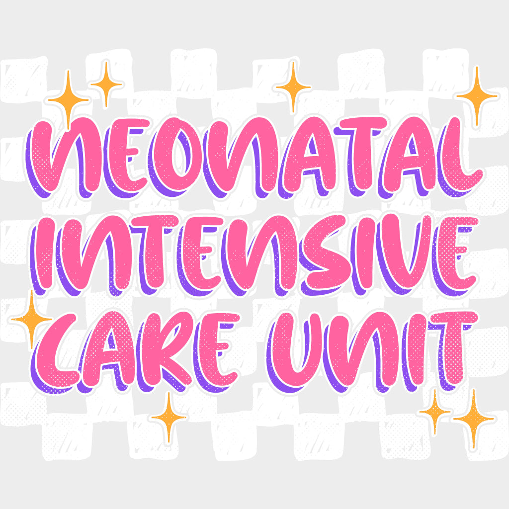 Neonatal Intensive Care Unit B&W Checkered - NICU Nurse DTF Transfers Adult Unisex - S & M (10’’) / Light Color Design