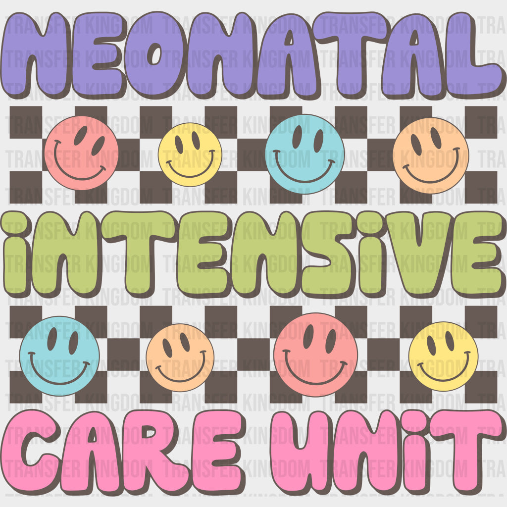 Neonatal Intensive Care Unit Colorful Smileys - NICU Nurse DTF Transfers Adult Unisex - S & M (10’’) / Dark Color