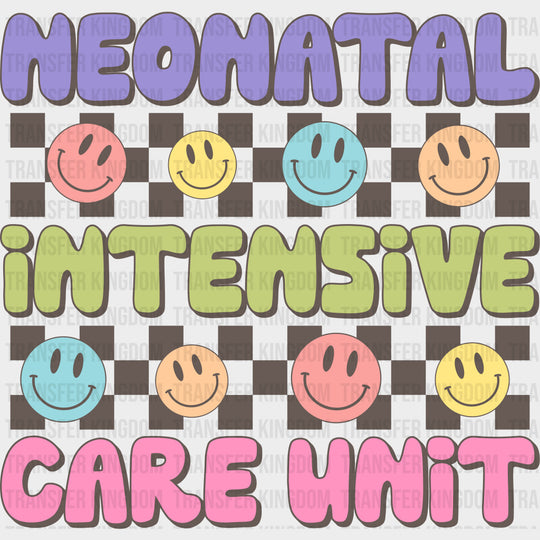 Neonatal Intensive Care Unit Colorful Smileys - NICU Nurse DTF Transfers Adult Unisex - S & M (10’’) / Dark Color