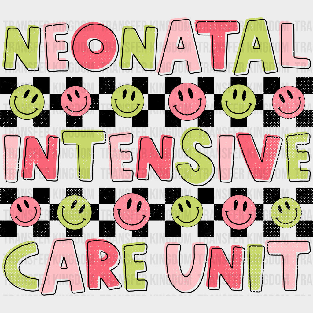 Neonatal Intensive Care Unit Green & Pink Smileys - NICU Nurse DTF Transfers Adult Unisex - S & M (10’’) / Dark Color