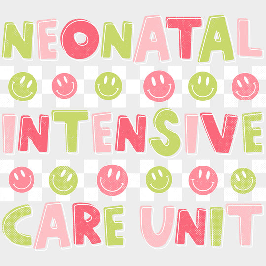 Neonatal Intensive Care Unit Green & Pink Smileys - NICU Nurse DTF Transfers Adult Unisex - S & M (10’’) / Light Color