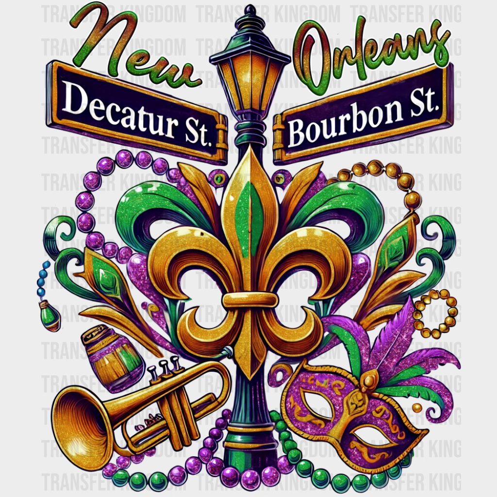 New Orleans Decatur St Bourbon St. - Mardi Gras DTF Transfer