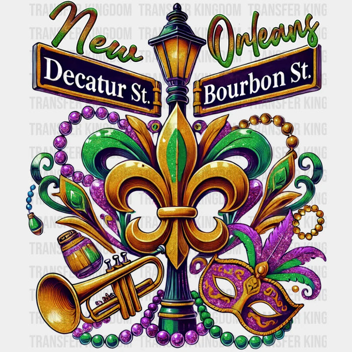 New Orleans Decatur St, Bourbon St. - Mardi Gras DTF Transfer